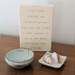 Coastal Mindfulness Inspirational Set • Shells, Crystal & Ceramic Dish 🌠